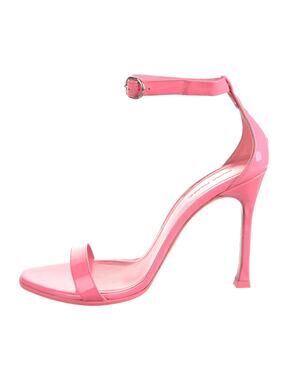 Amina Muaddi Kim Bubblegum Pink Patent Leather Strappy Heel Sandals EU 39